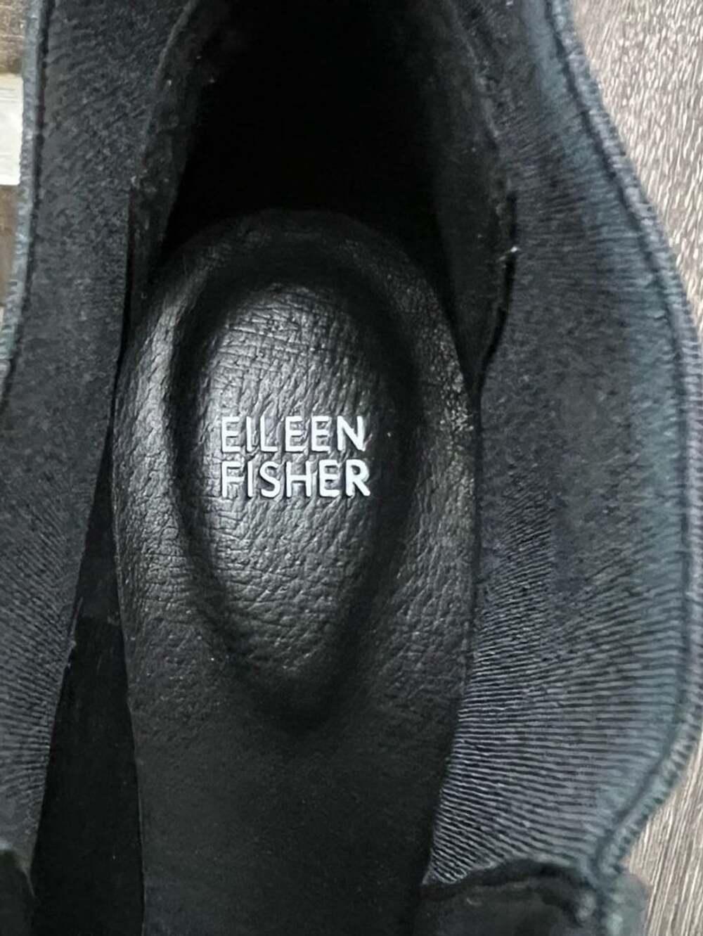 Eileen Fisher Black Patent Leather Chelsea Wedge Lug Heel Boots - Picture 7 of 9